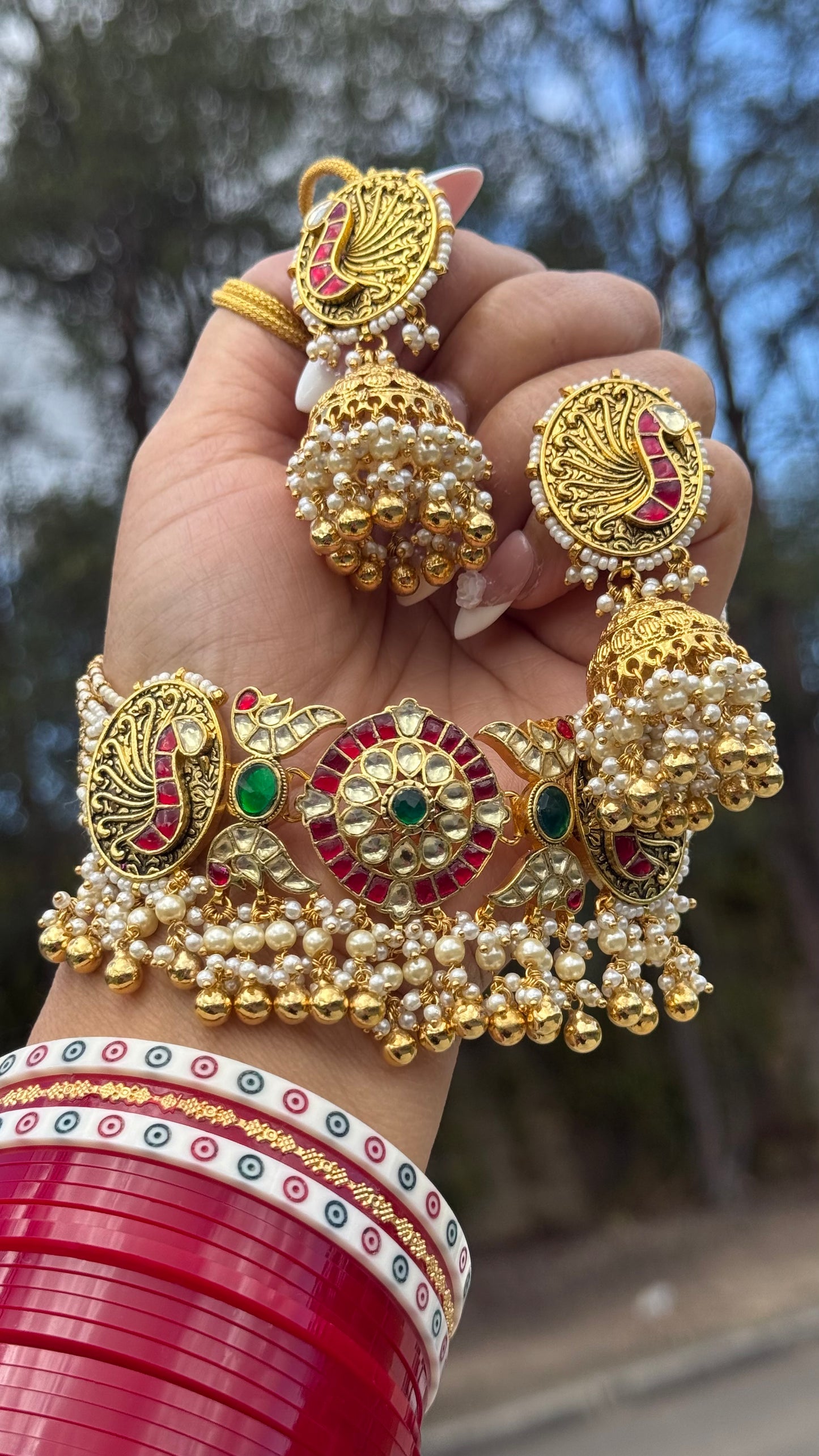 Pachi Kundan Choker Set – Bridal Indian Jewelry with Earrings