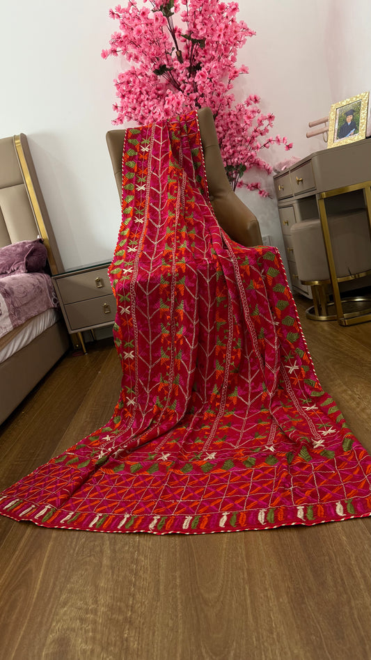 Pure Chinon Phulkari Dupatta – Hand Embroidered Punjabi Heritage – Australia