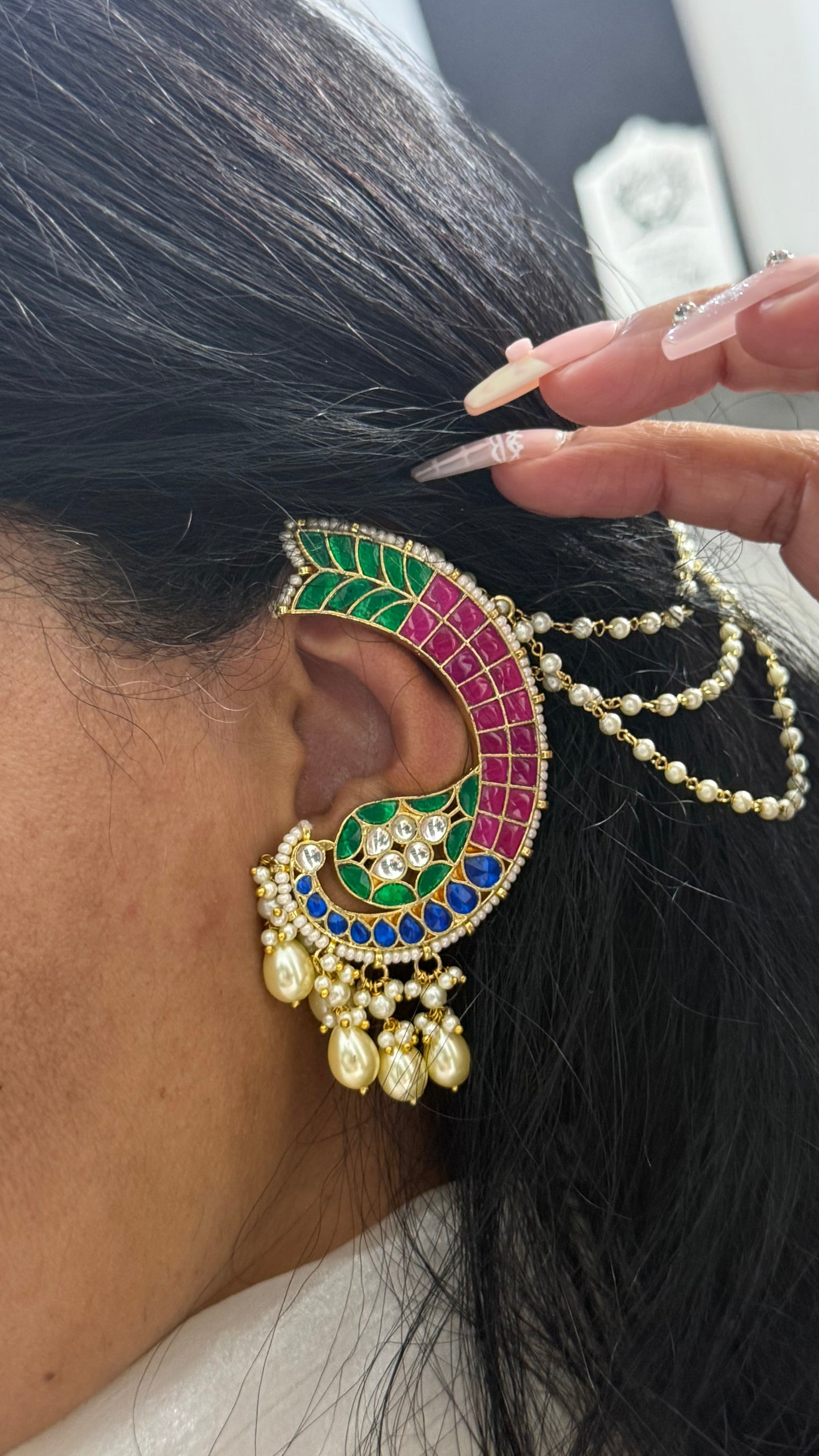 Premium Pachi Kundan Ear Cuffs & Earrings