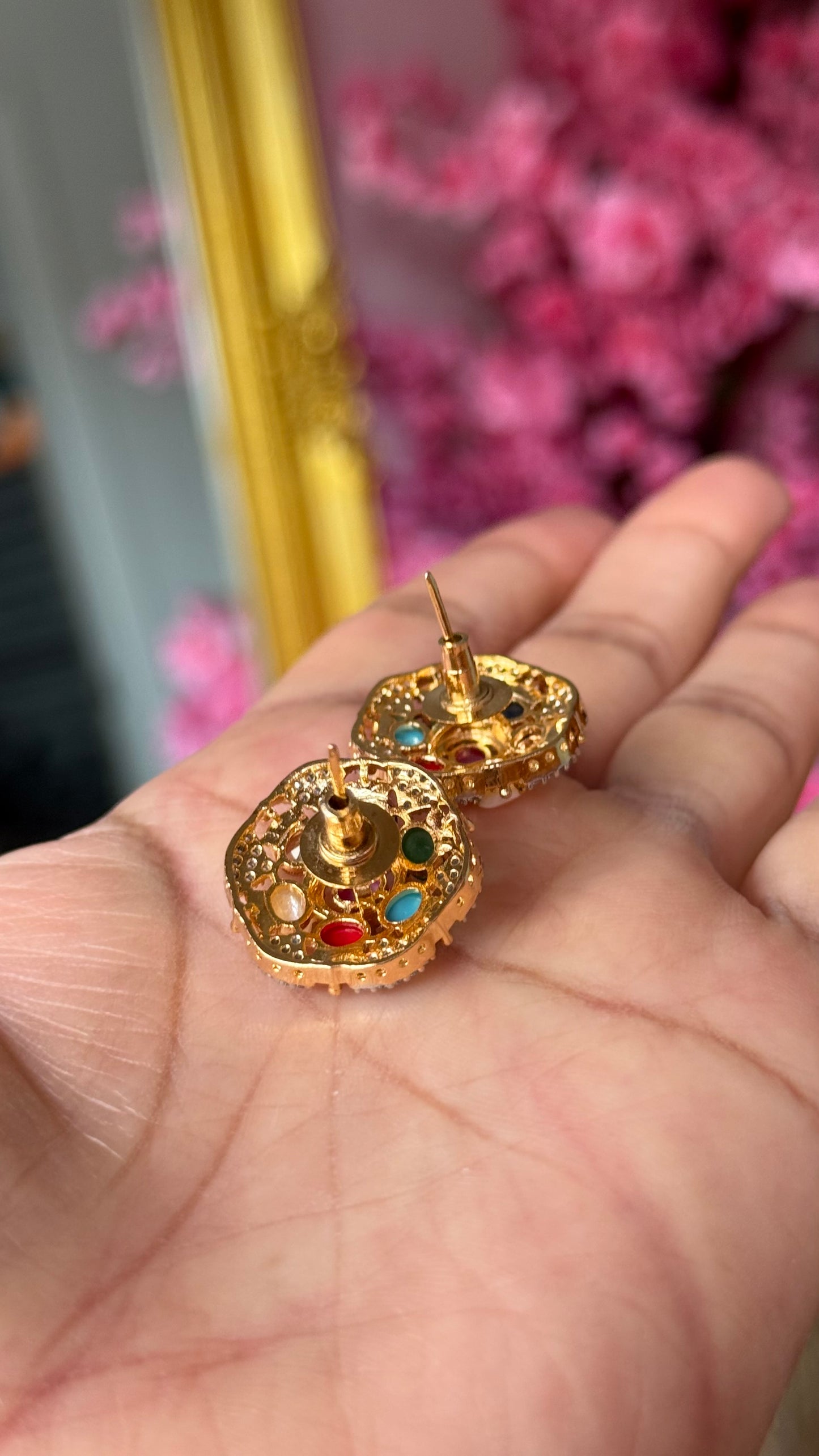 gold plated multi navratan studs