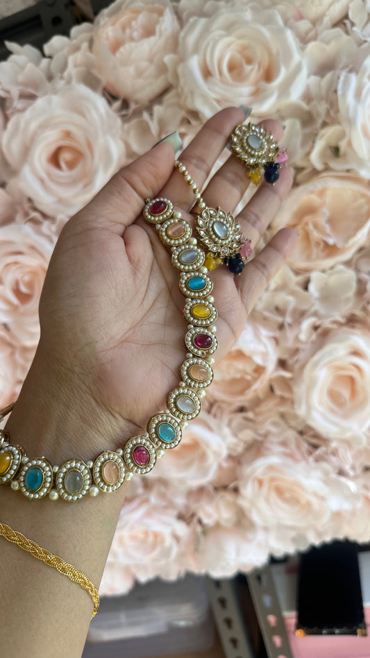Single line polki necklace multi