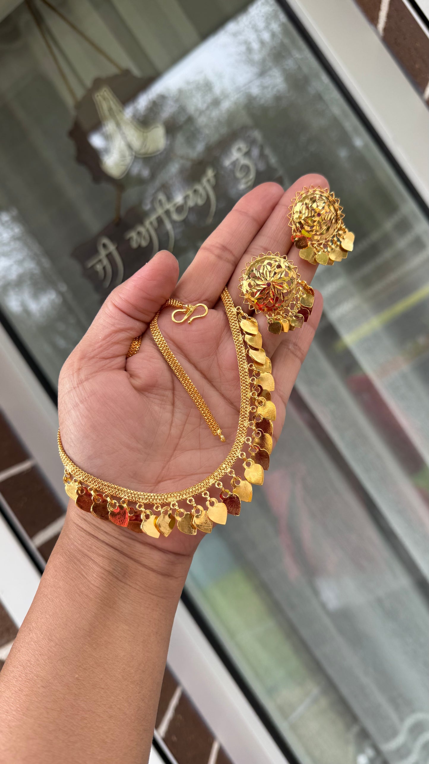 Gold Plated Necklace Set with Stud Earrings – Traditional Indian Jewelry Sandookh collection
