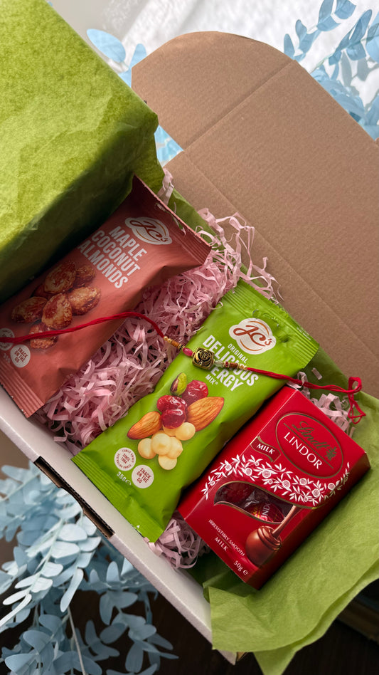 Premium Rakhi Gift Hamper | Rakhi with Chocolates, Almonds & Energy Mix | Raksha Bandhan Australia