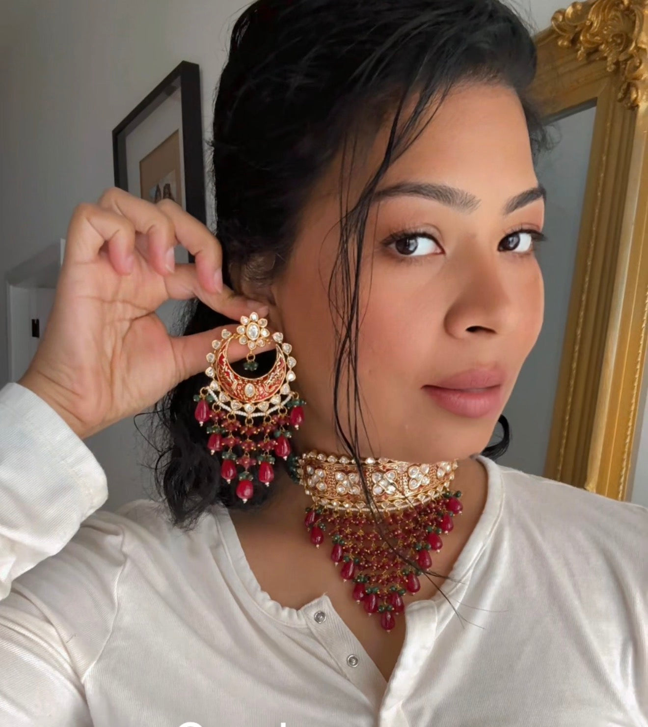 uncut kundan gold plated Choker ruby green mix