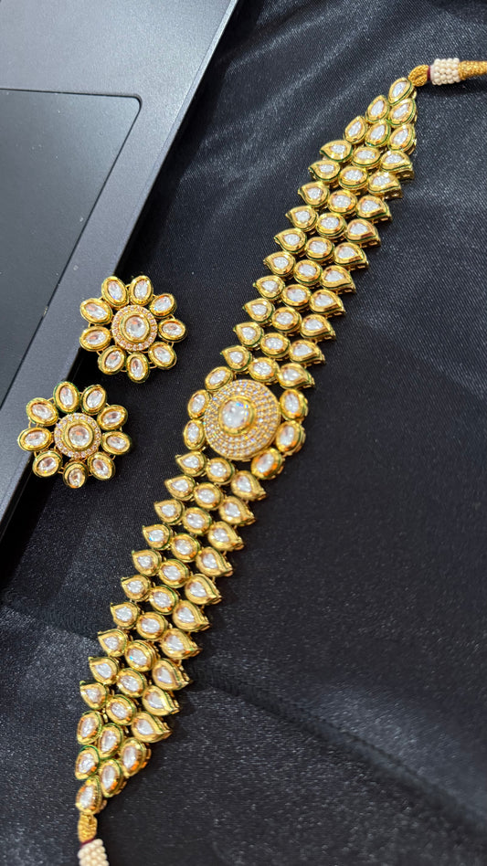 Premium Gold Plated Kundan Choker Set with Matching Studs