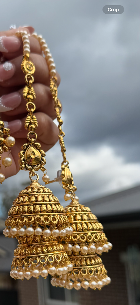 Punjabi Traditional gold plated earrings with sahare Sandookh collection