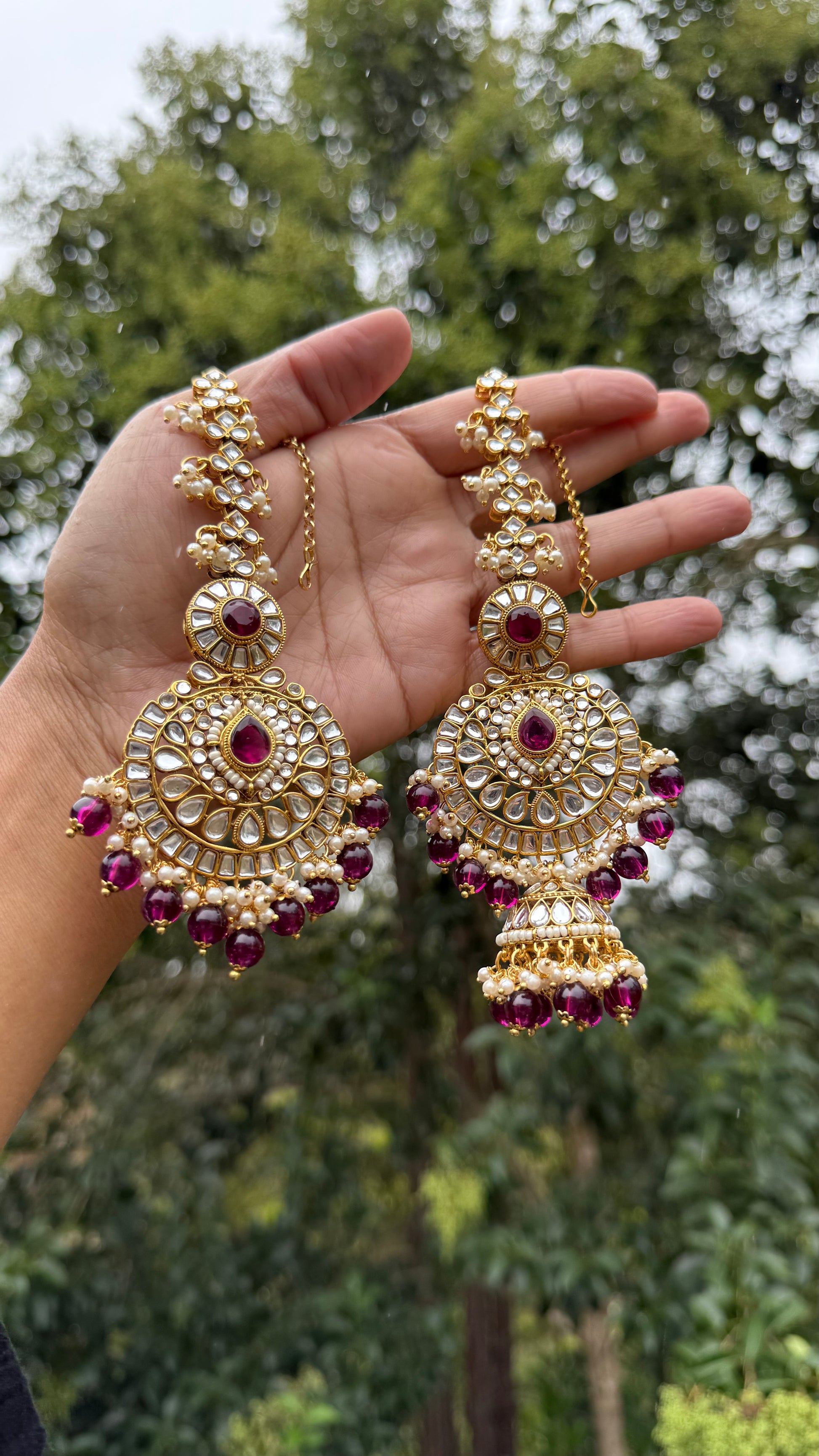 Kundan earrings with attached sahare in Australia