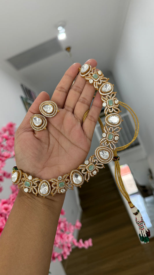 Moissanite Kundan Bridal Necklace – Gold Inspired