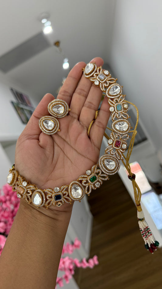 Moissanite Kundan Bridal Necklace – Gold Inspired