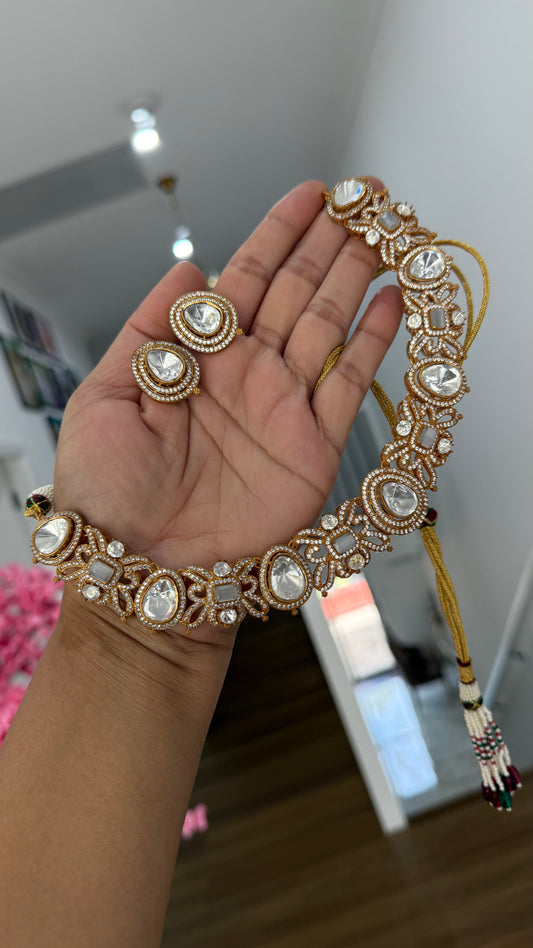 Moissanite Kundan Bridal Necklace – Gold Inspired