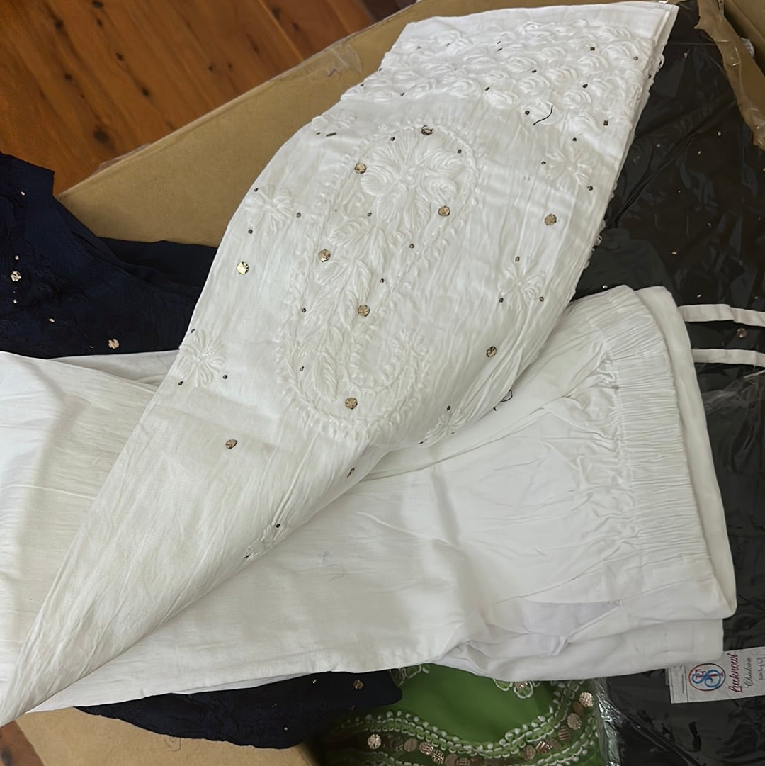chikankari blue and white kurti set