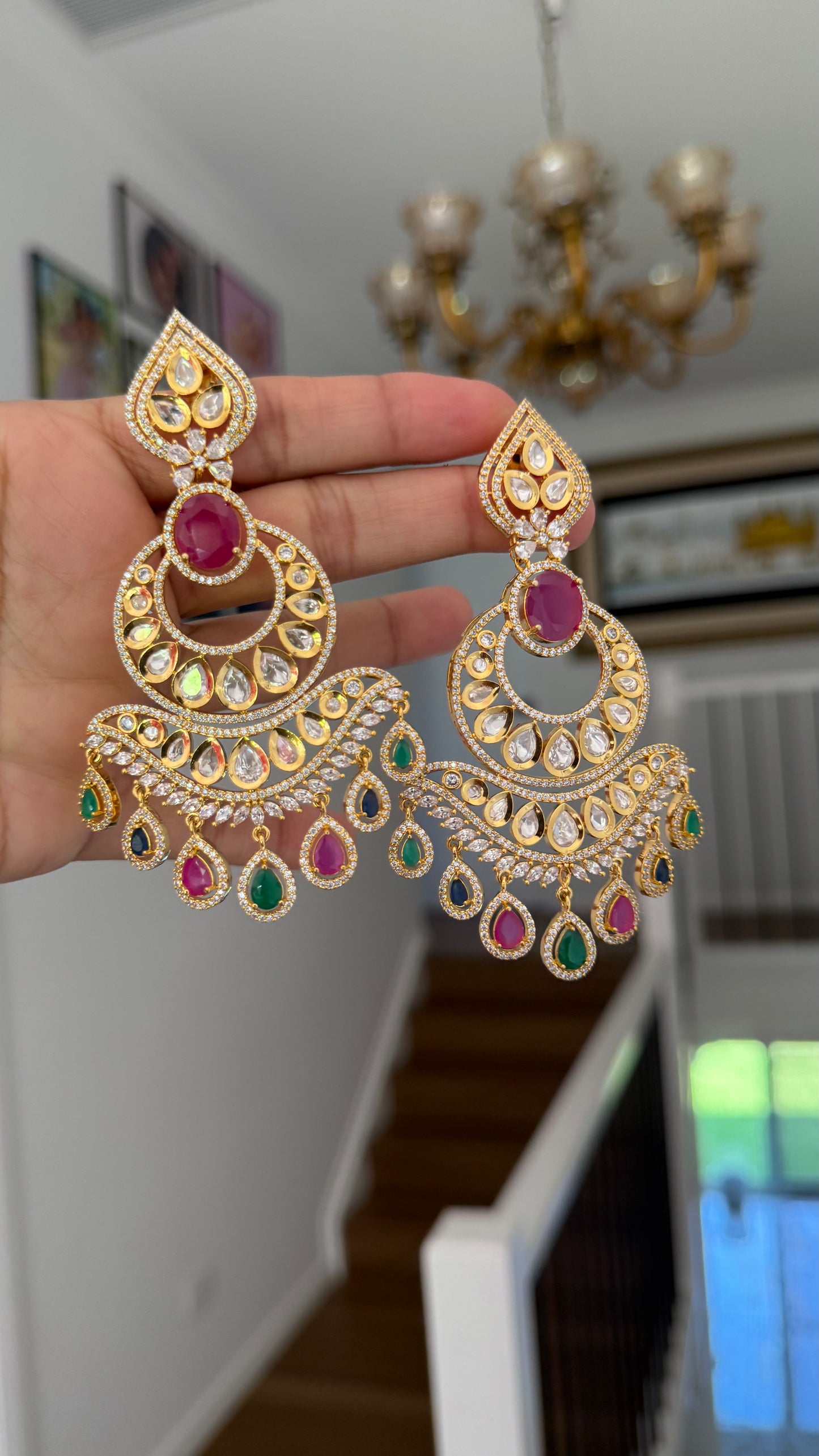 Uncut Kundan earrings gold plated for Indian weddings Australia