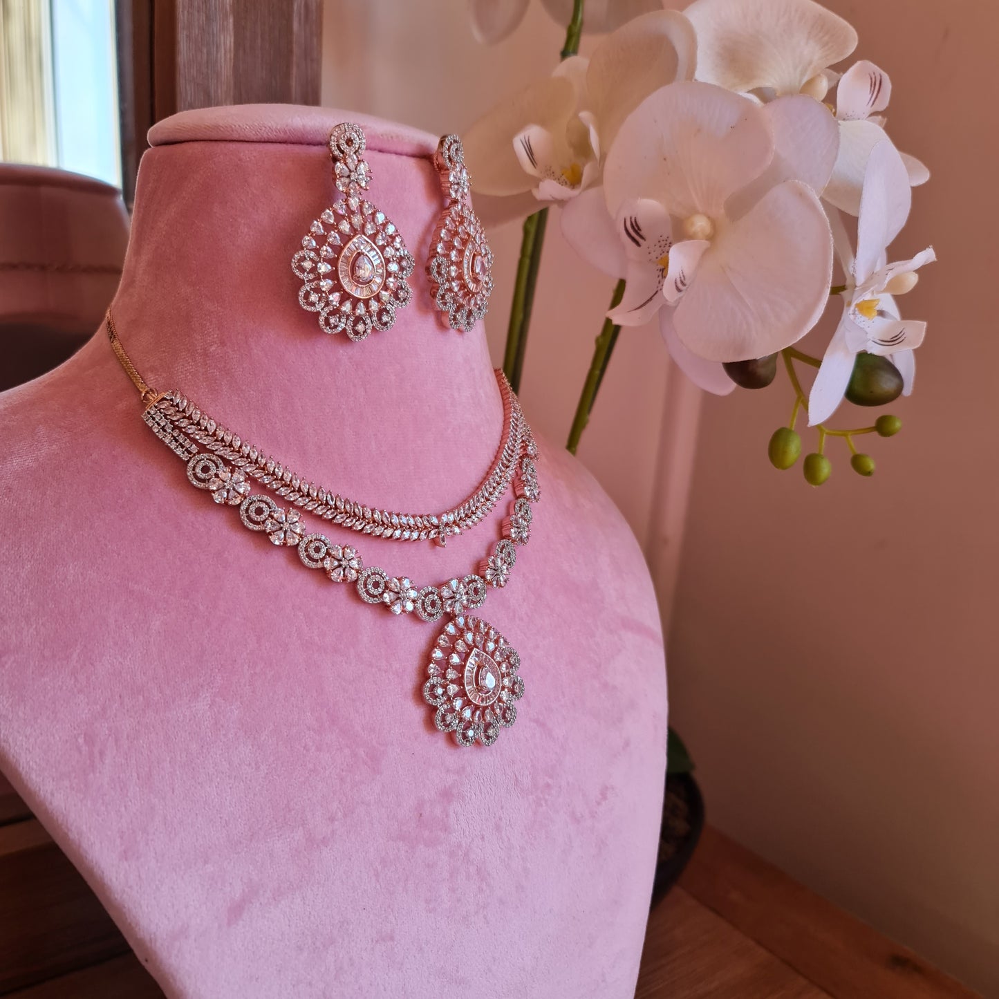 Mehboob American diamond necklace set perfect for bride