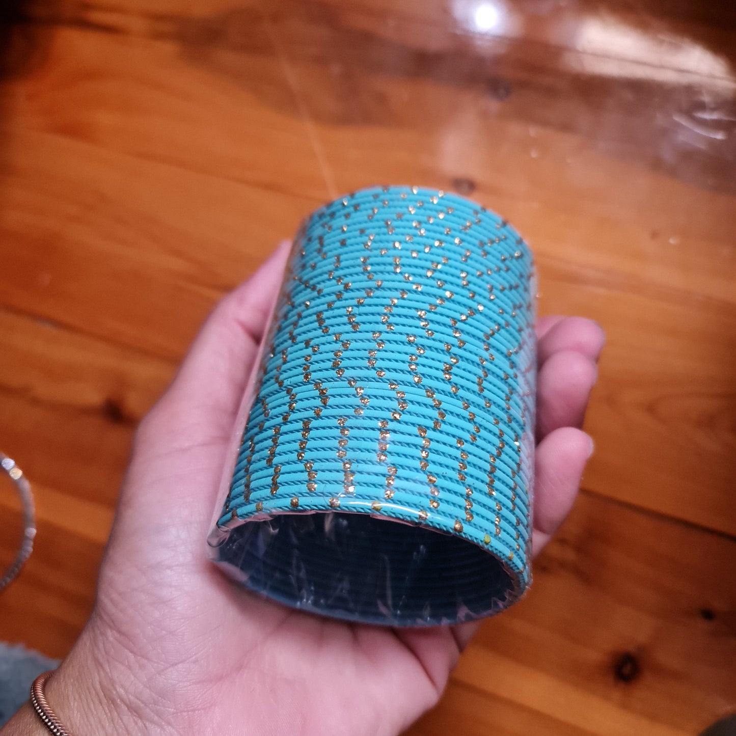 Sky blue Metal dotted Bangles
