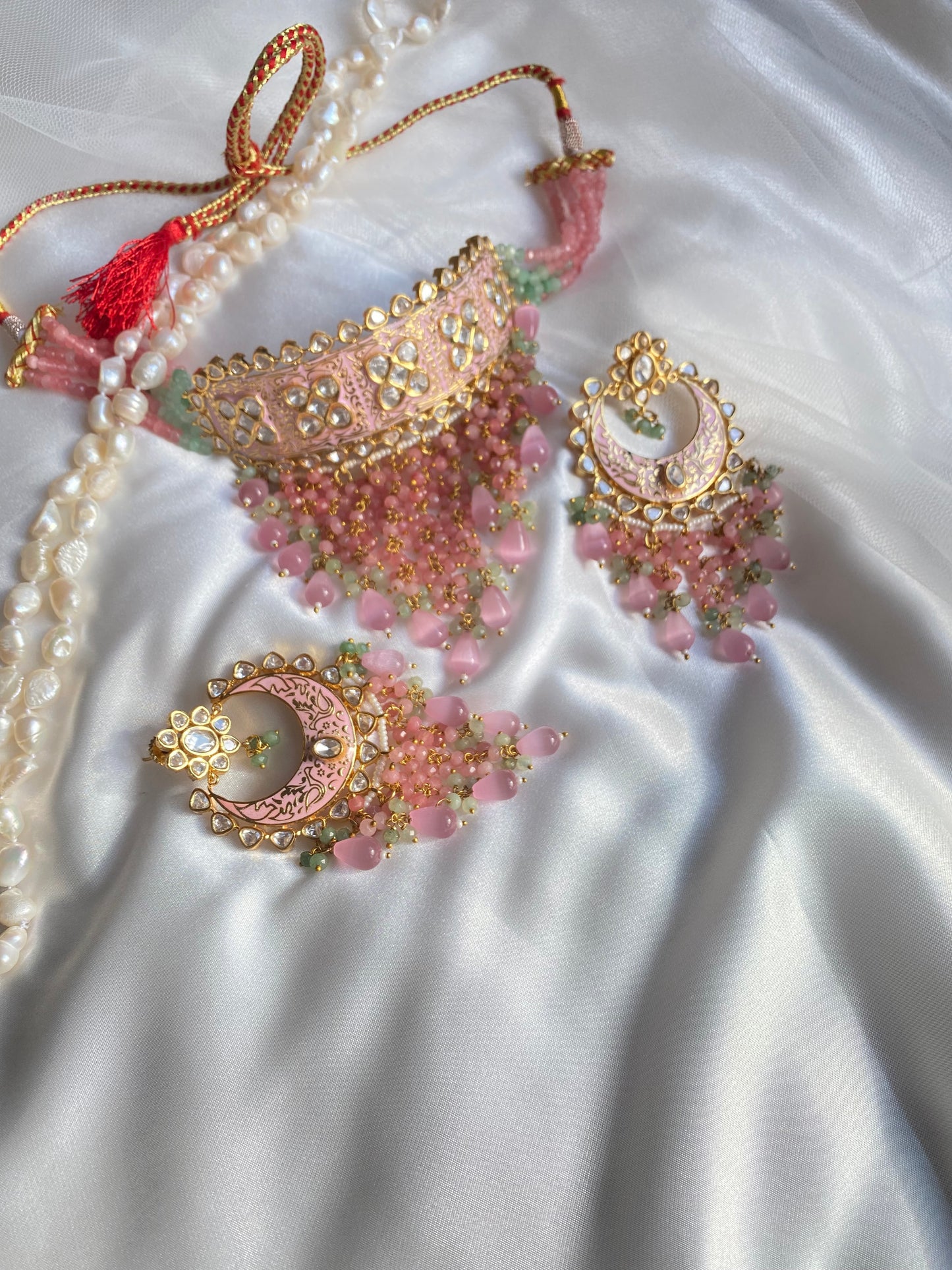 uncut kundan choker pink mint