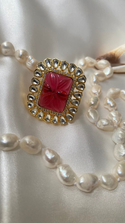 Uncut kundan oversized adjustable ring  ruby