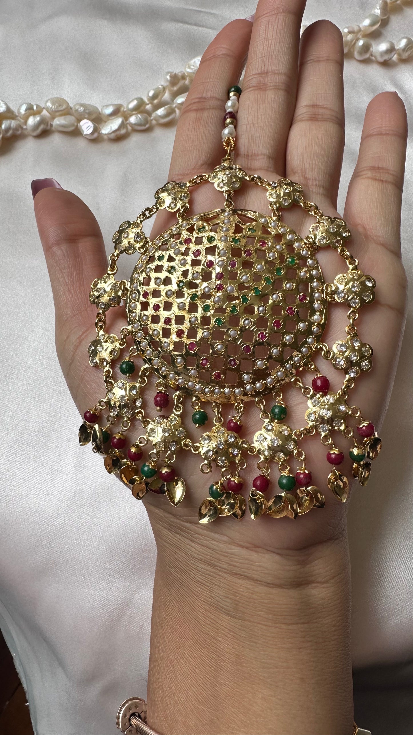 Real  jadau gold plated oversized tikka