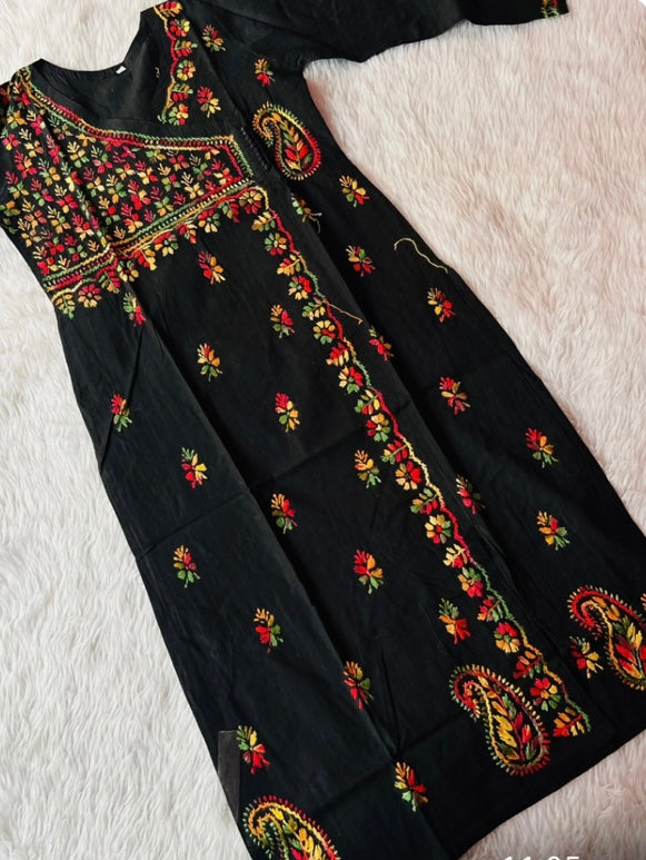 chikankari black kurti set