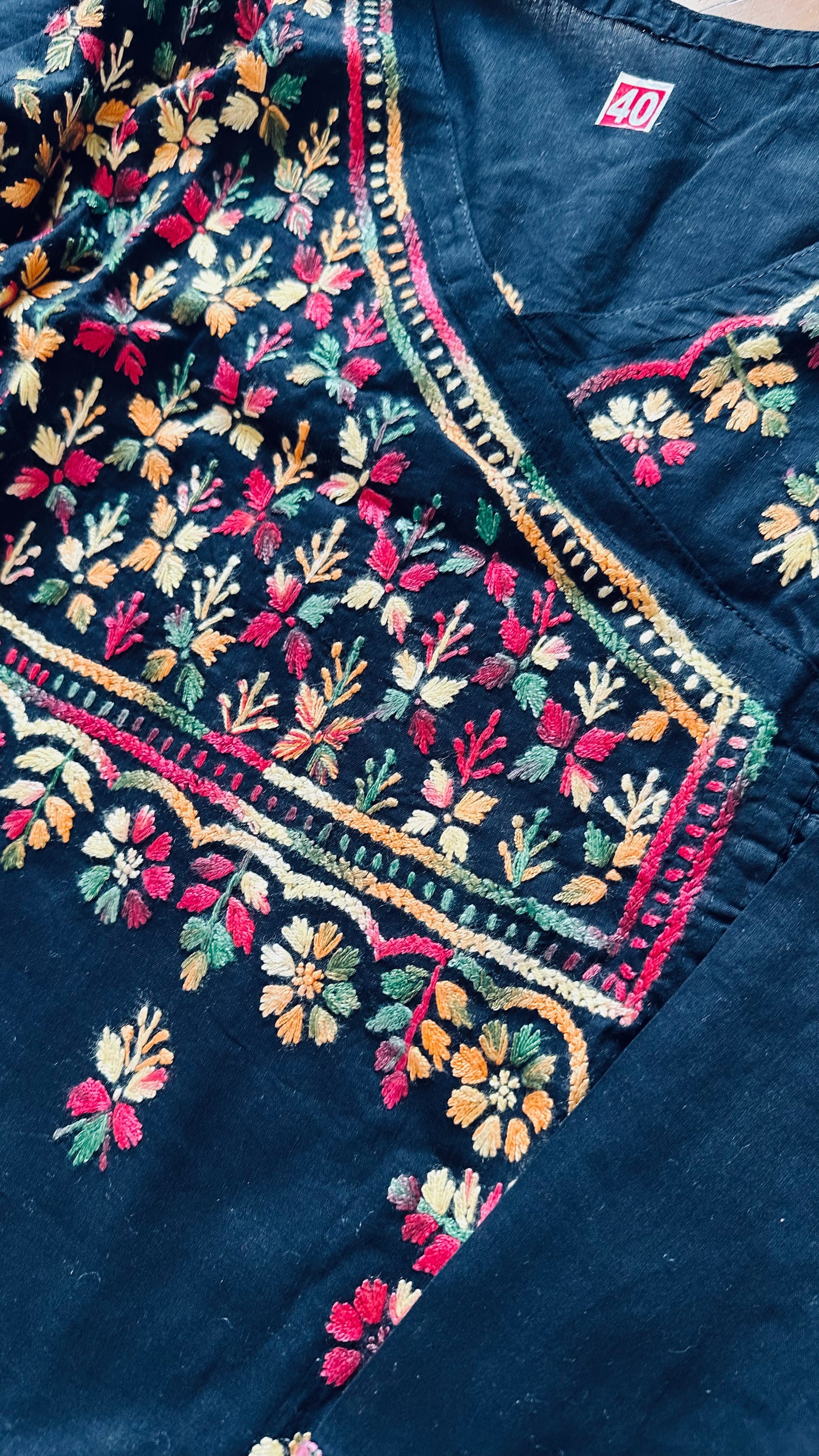 chikankari black kurti set