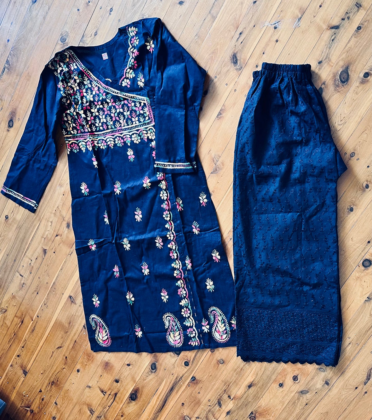 chikankari black kurti set