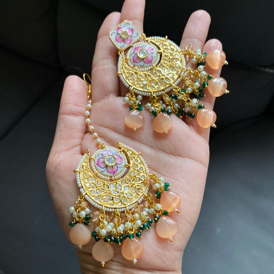 statement earrings tikka set uncut