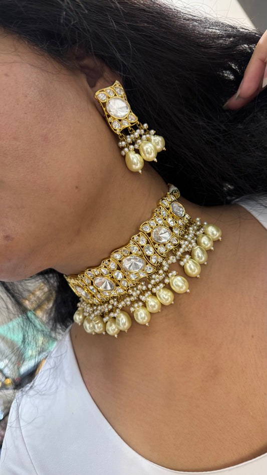 Gold Plated Kundan Necklace with Earring