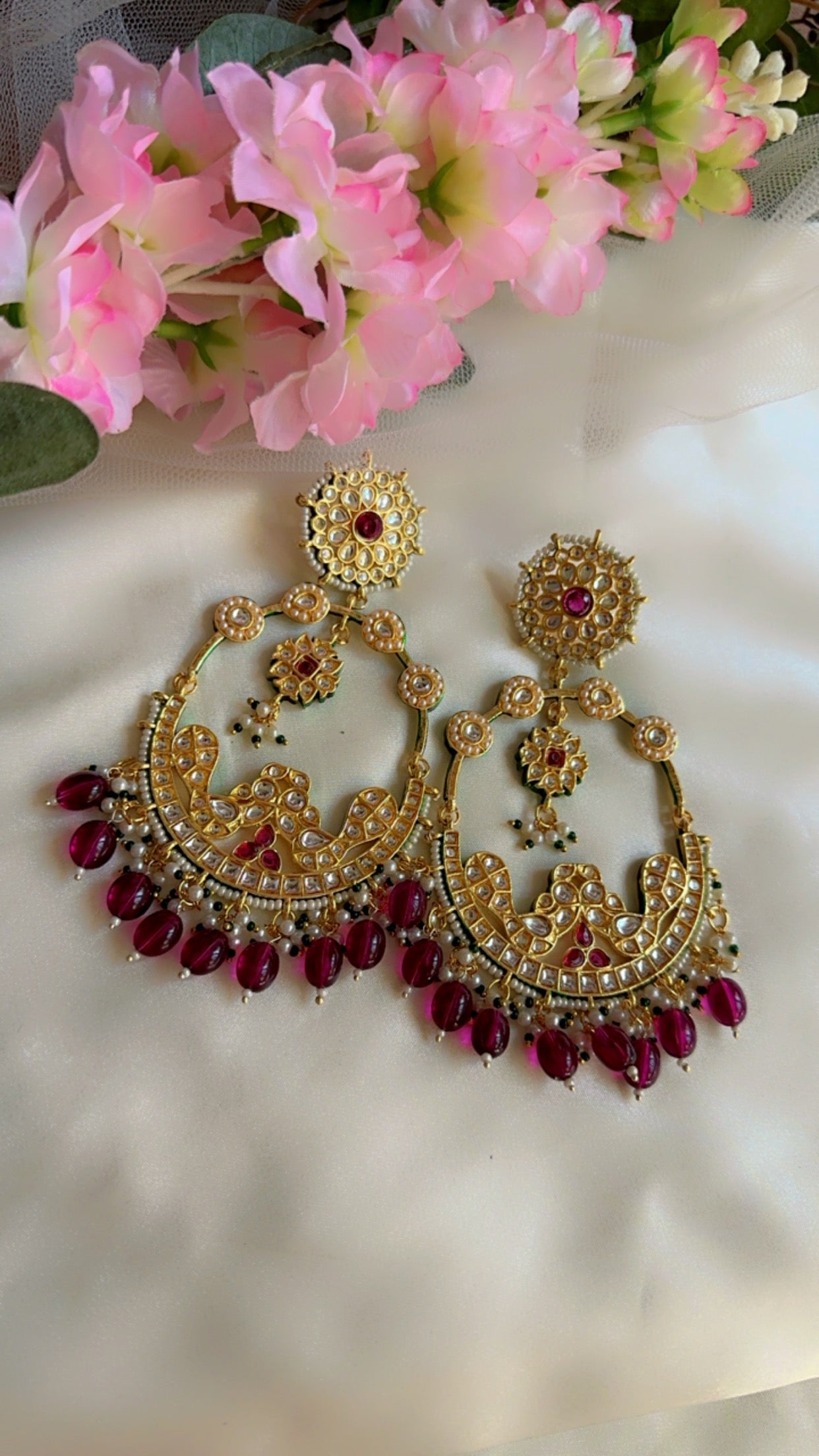 kundan long earring purple