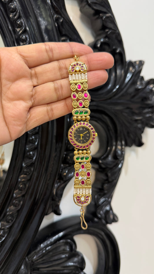 Kundan Heritage Kashmiri Watch | Traditional Indian Jewellery Watch Rakhi gift for bhai or sister