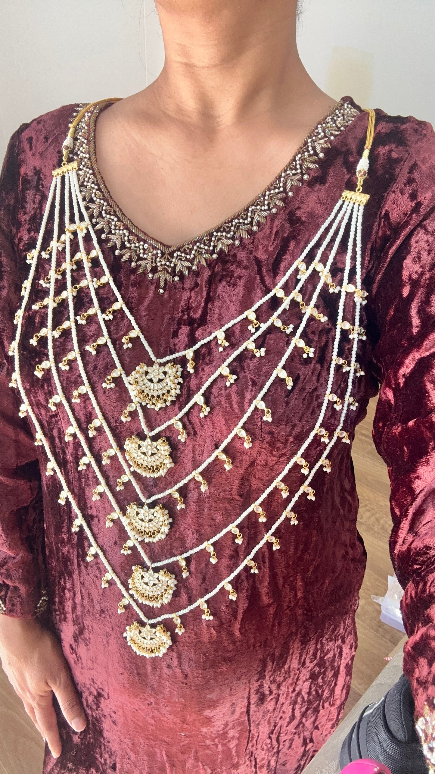 pachi kundan maharaani haar long necklace golden