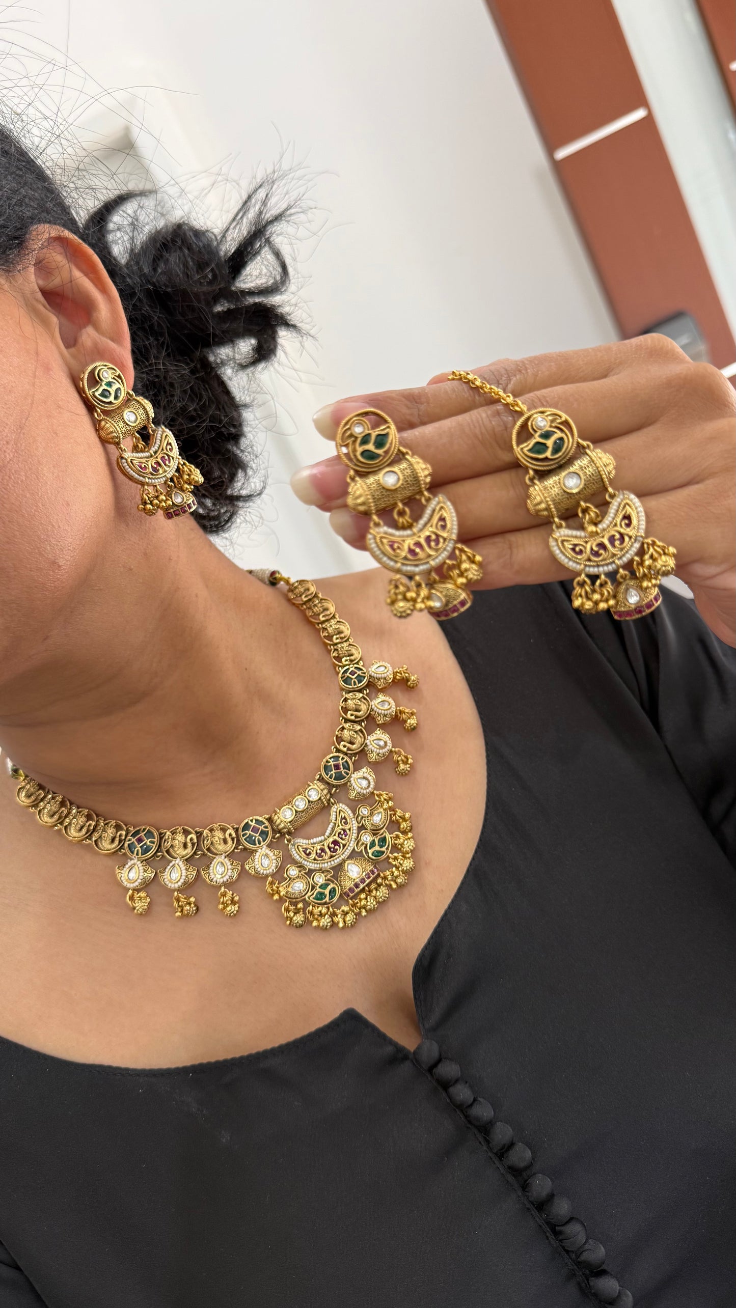 Heritage Jewelry  Gold Plated Indian Choker Set with Earrings and tikka Sandookh collection