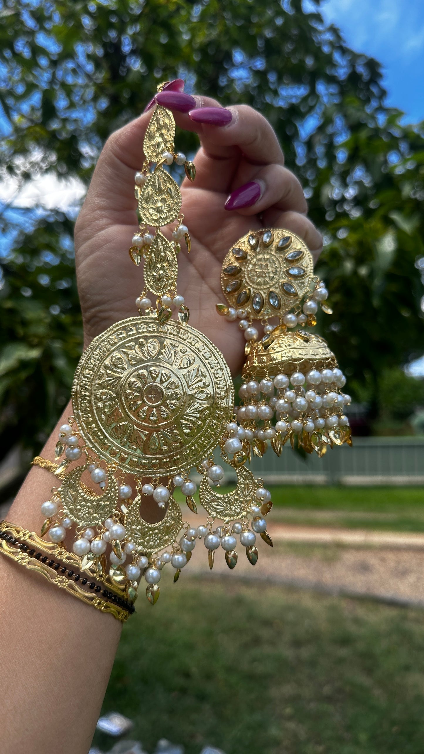 Pippal  patti oversized tikka jhumka traditional