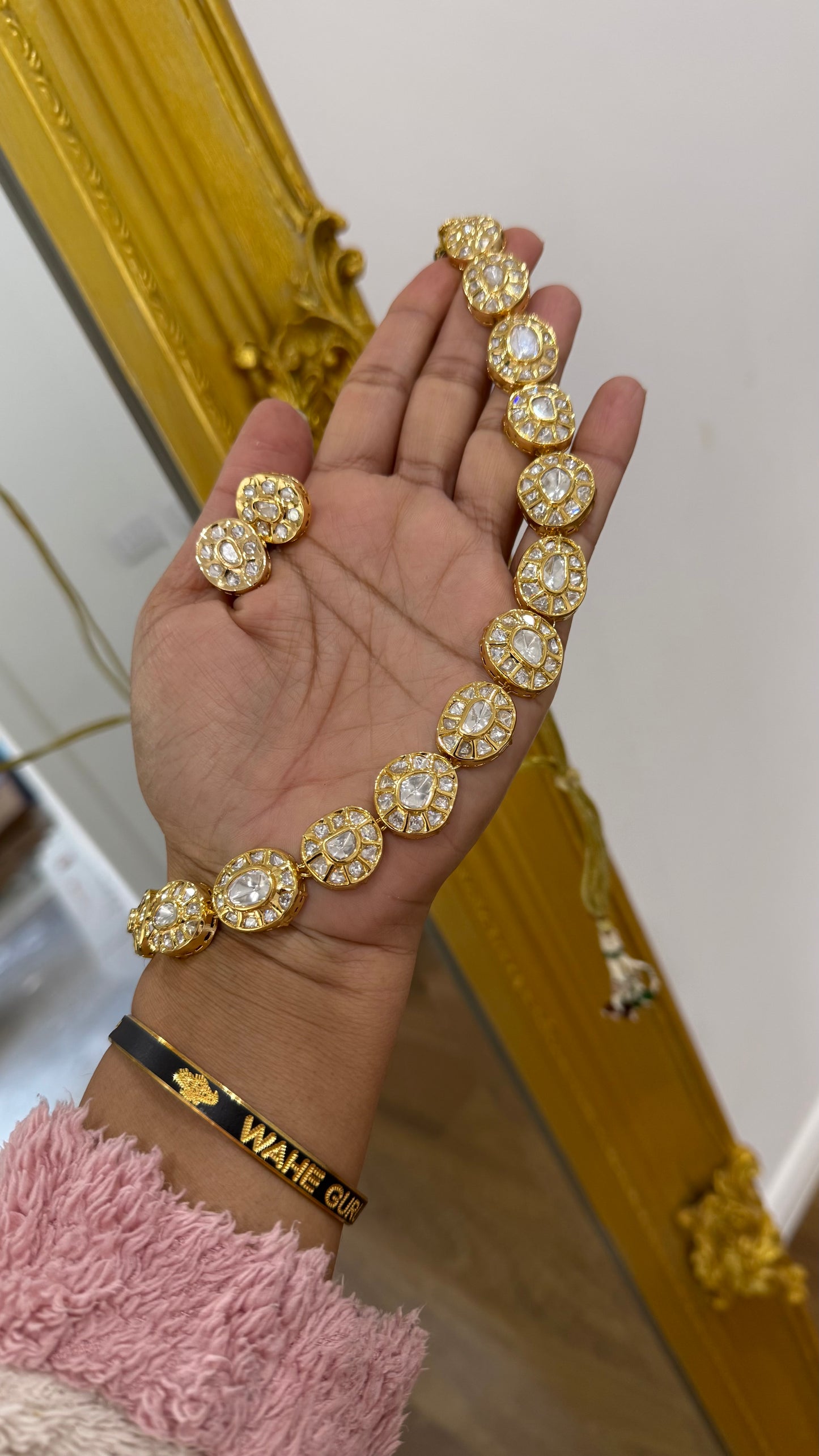 gold plated uncut kundan necklace with studs