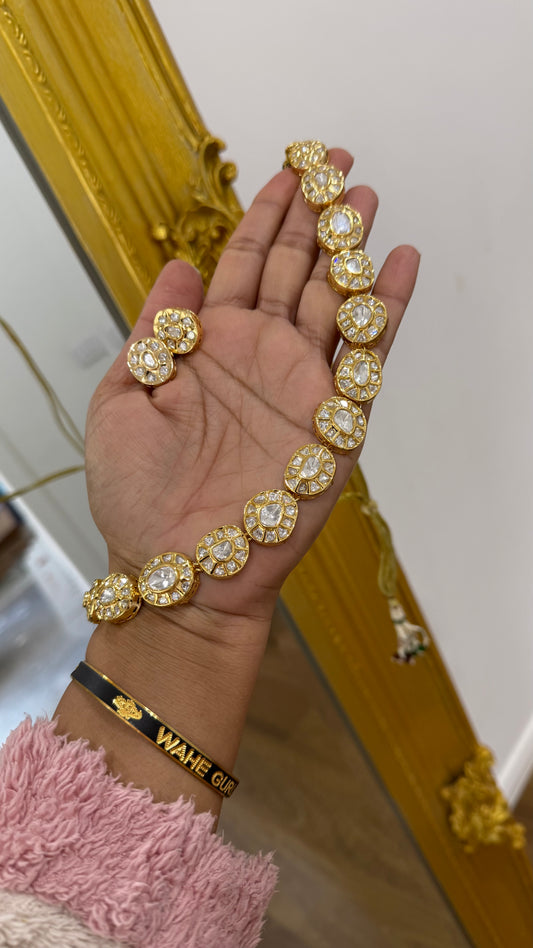 gold plated uncut kundan necklace with studs