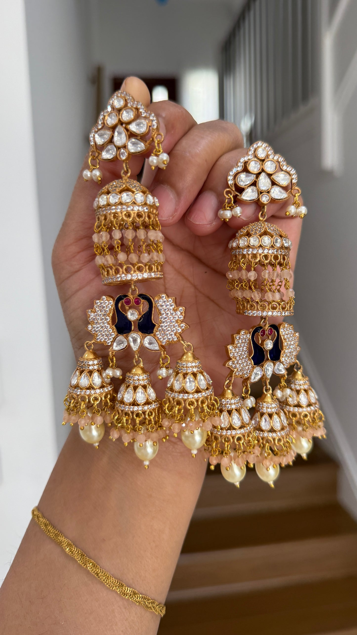 Matt finish moissanite Kundan statement earrings antique gold