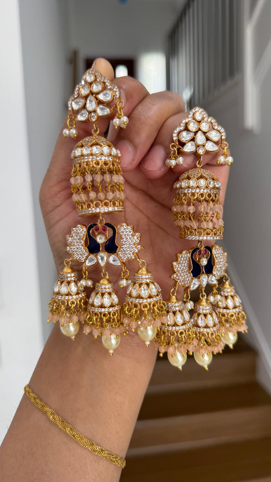 Matt finish moissanite Kundan statement earrings antique gold
