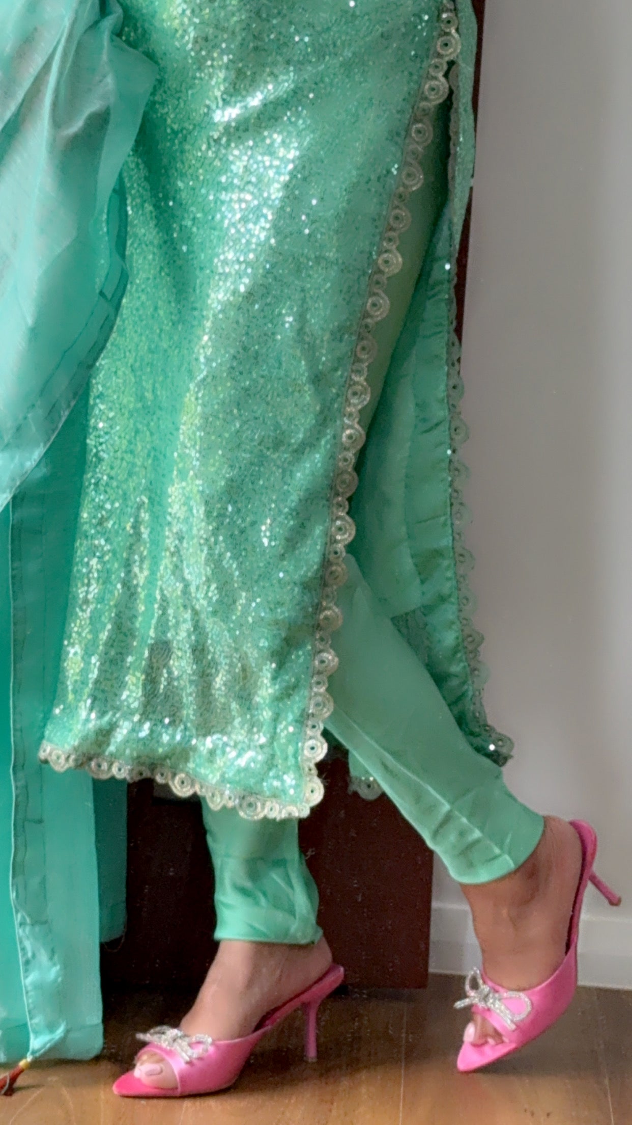 long kurta with dupatta and pants Indian outfit