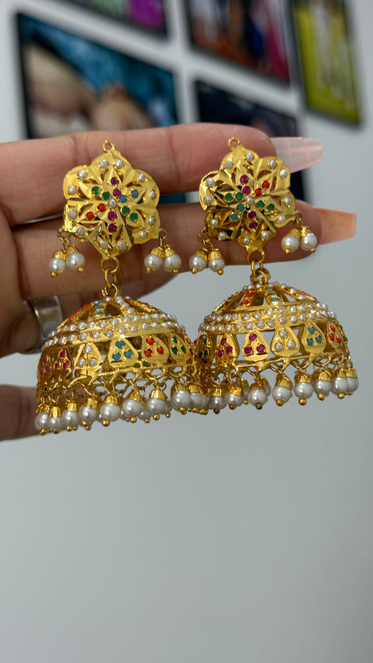 Real Jadau Gold Plated Jhumka