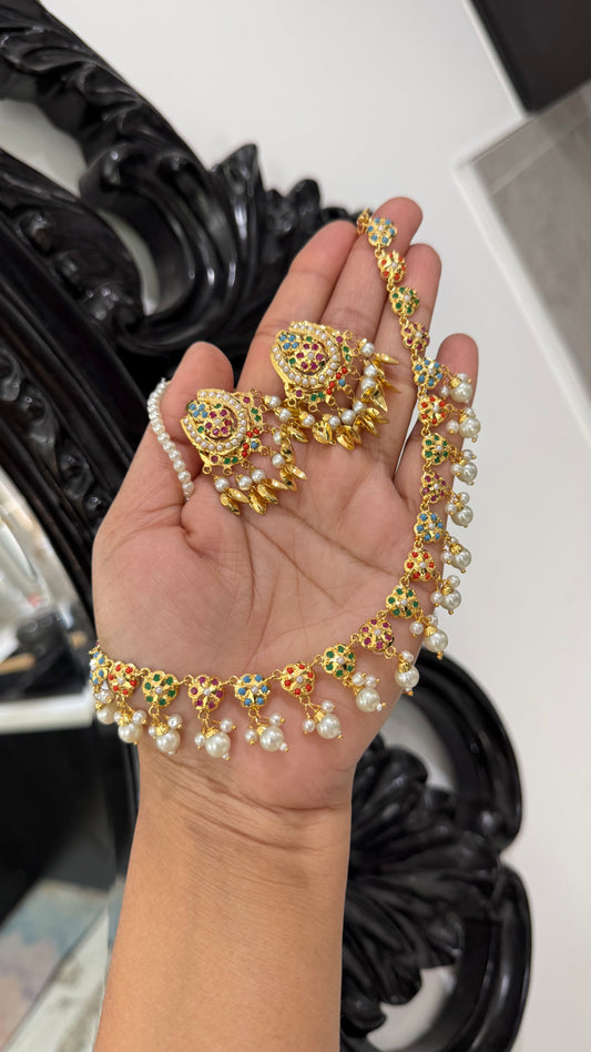 Real Jadau Gold Plated Necklace Set with Matching Earrings | Bridal Indian Jewellery Australia