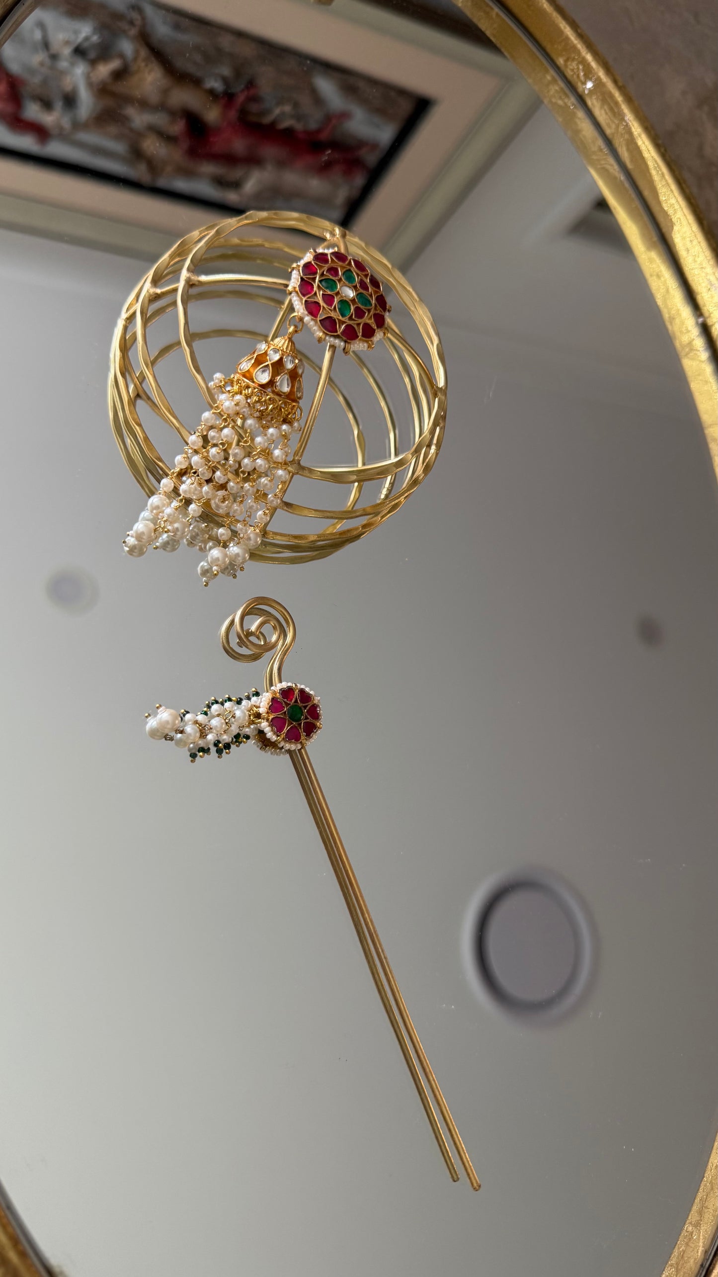 Pachi Kundan Hair Bun Accessory with Stick | Gold Plated | Brass Base