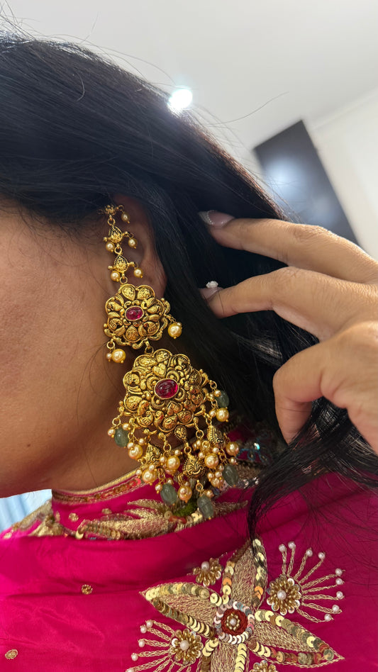 Gold plated earrings with attached sahare Sandookh collection