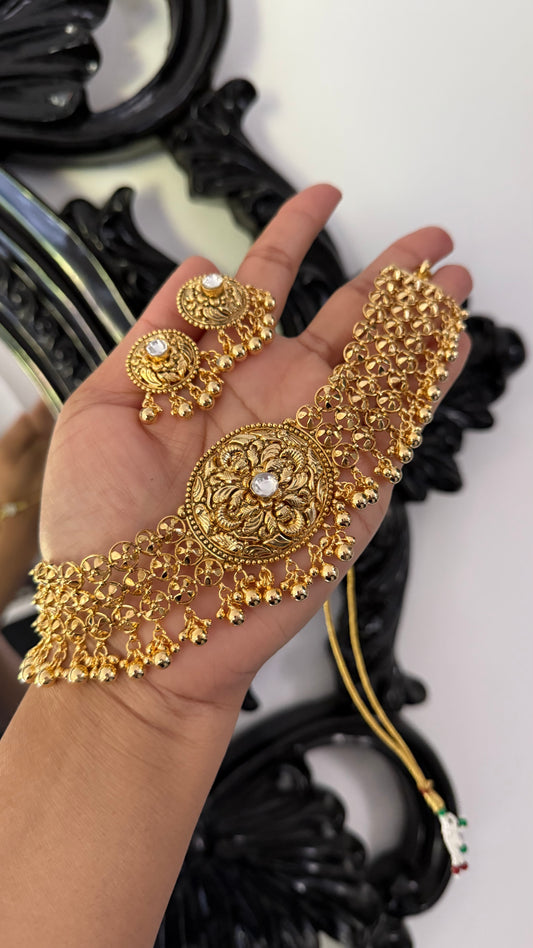 Gold Plated Indian Choker Set with studs Sandookh collection