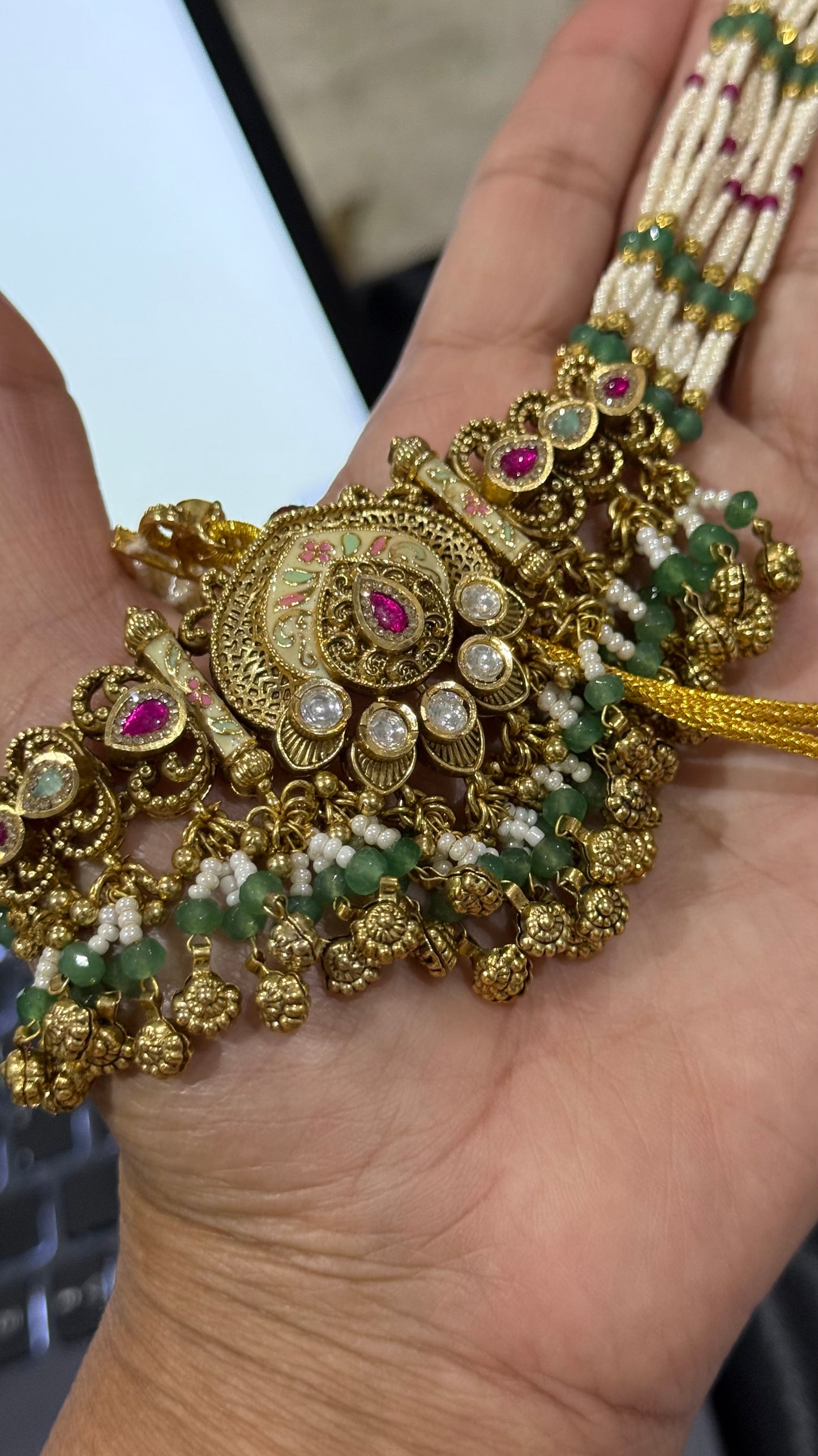 Gold Plated Indian Choker Set with Jhumki EarringsSandookh collection