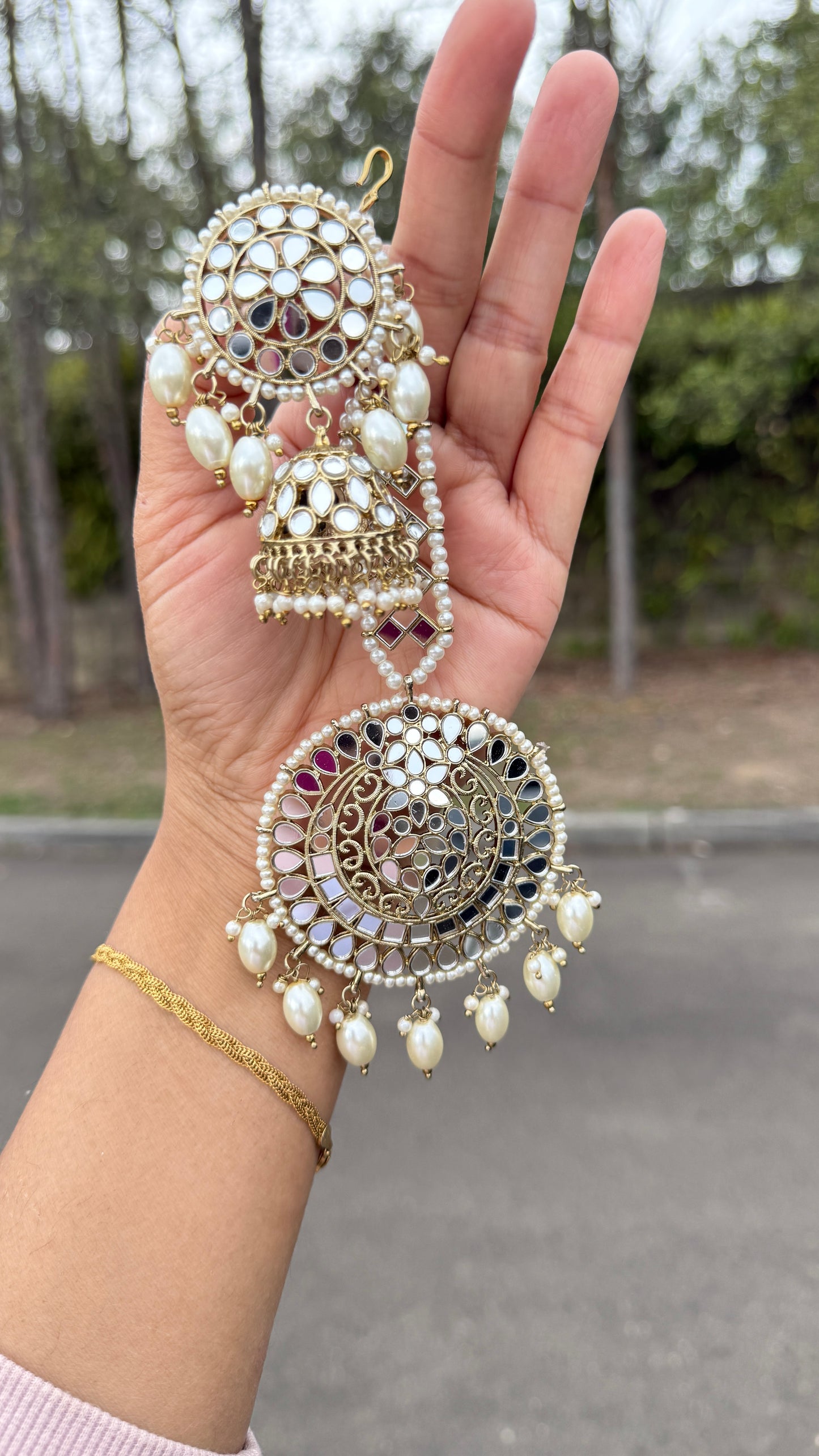 Mirror earrings with tikka