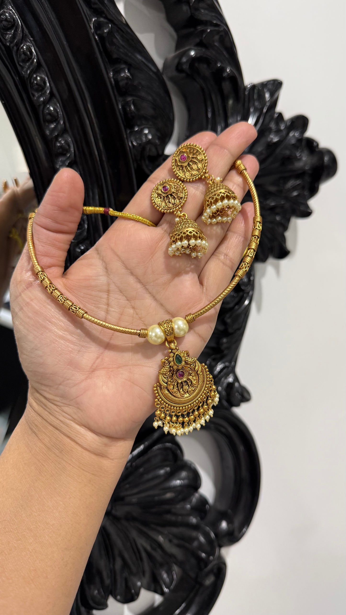 Antique look Gold Plated Necklace with Earring  Sandookh collection