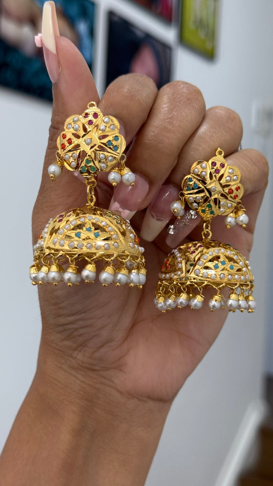 Real Jadau Gold Plated Jhumka