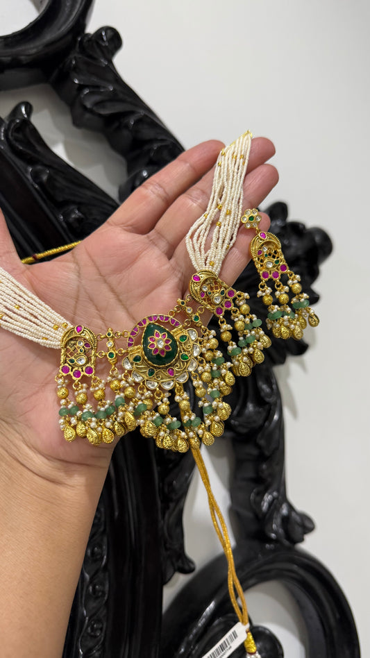 Pachi kundan choker necklace with earrings gold plated