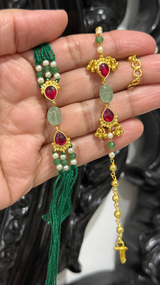 Premium Pachi Kundan  Rakhi for Brother and Bhabi combo