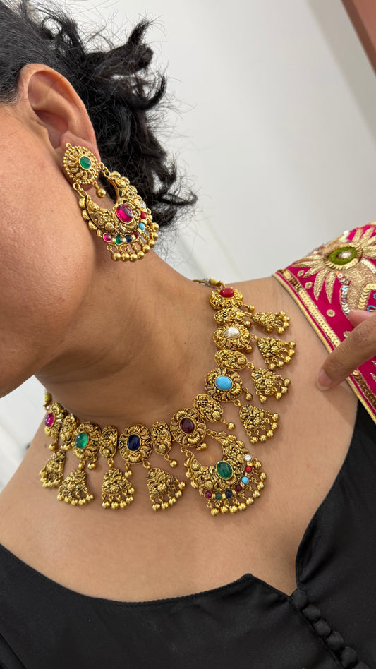 Gold plated necklace set Sandookh collection Bridal or party wear