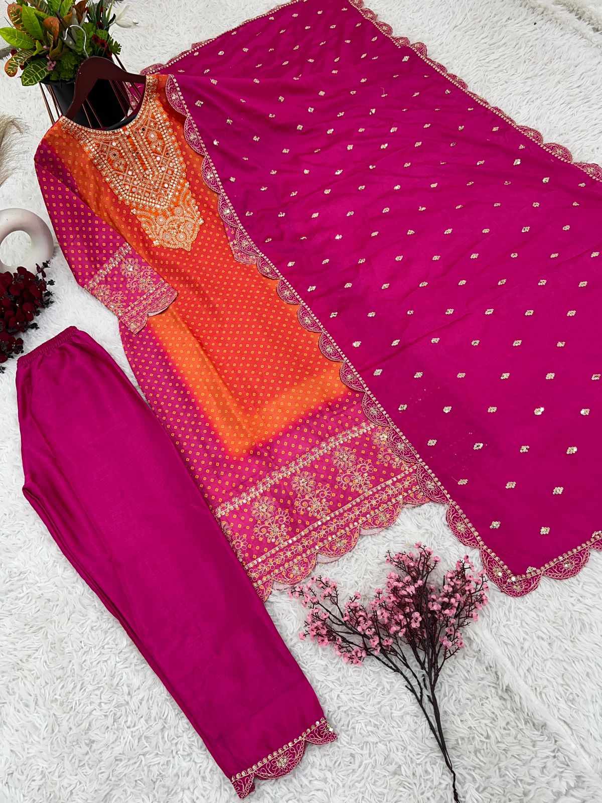 Chinon shirt with palazo and dupatta