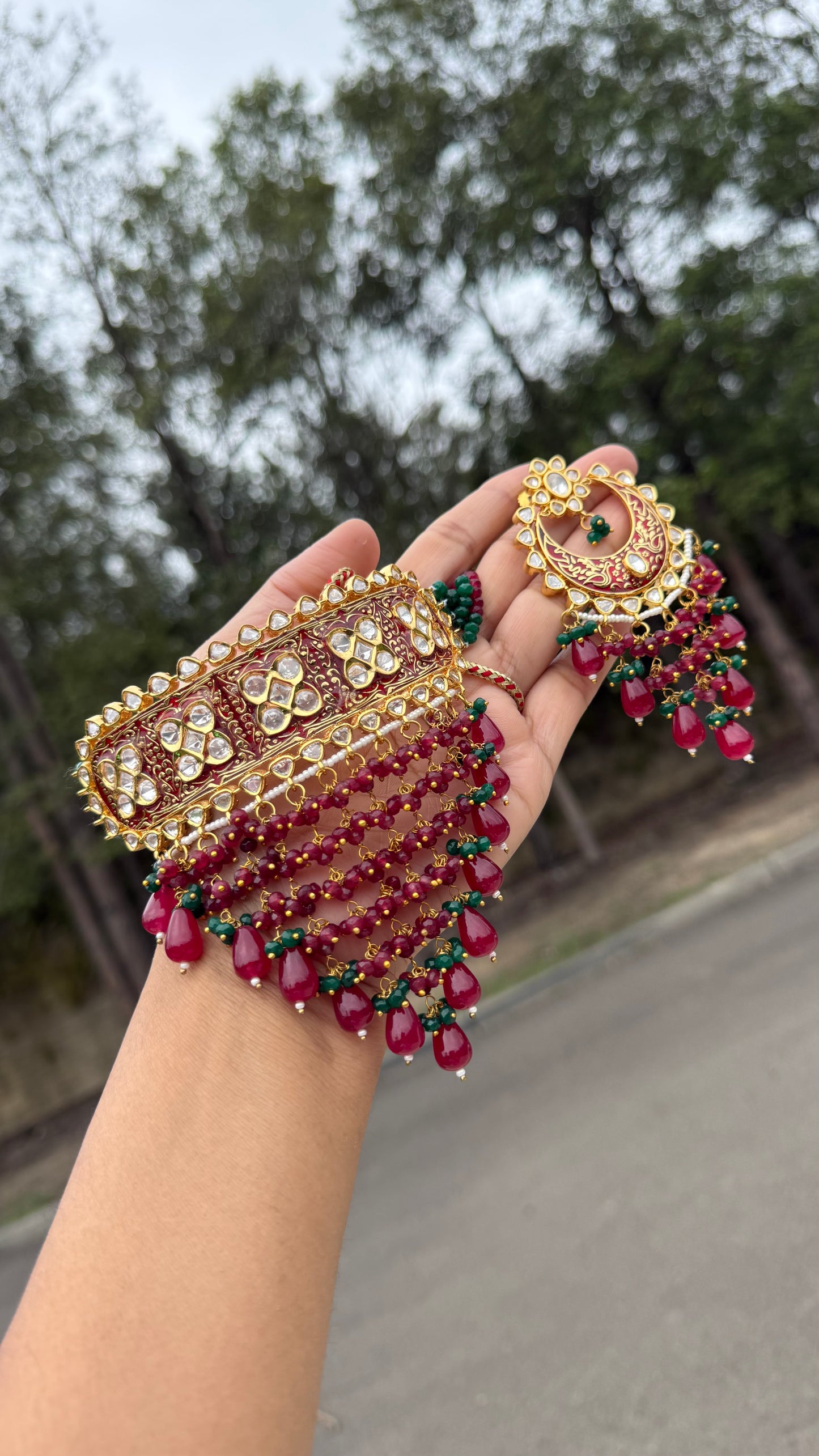 uncut kundan gold plated Choker ruby green mix